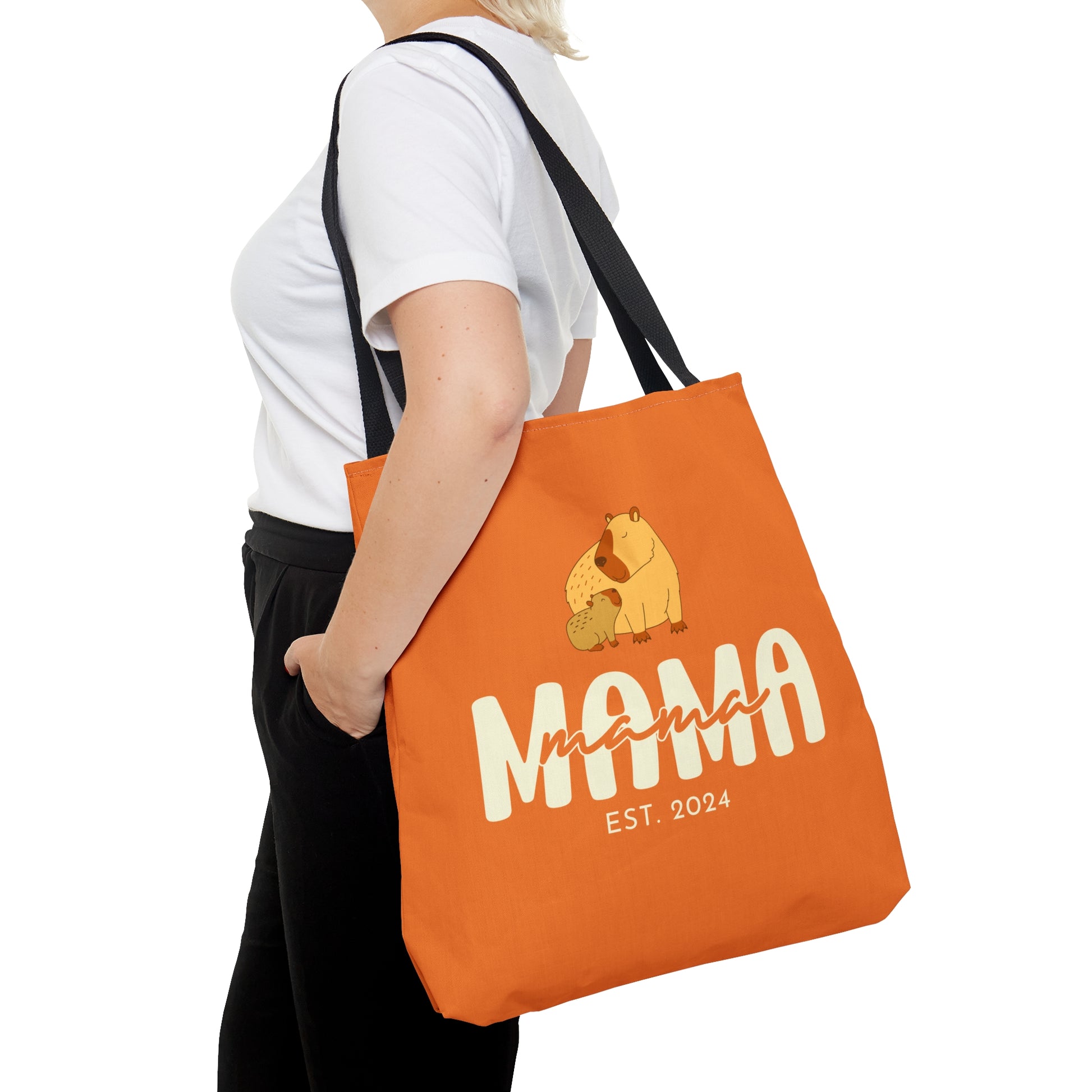 Custom Mama Capybara Tote Bag Orange, Gift for Mom Custom Tote Bag    - HolidayShoppingFinds