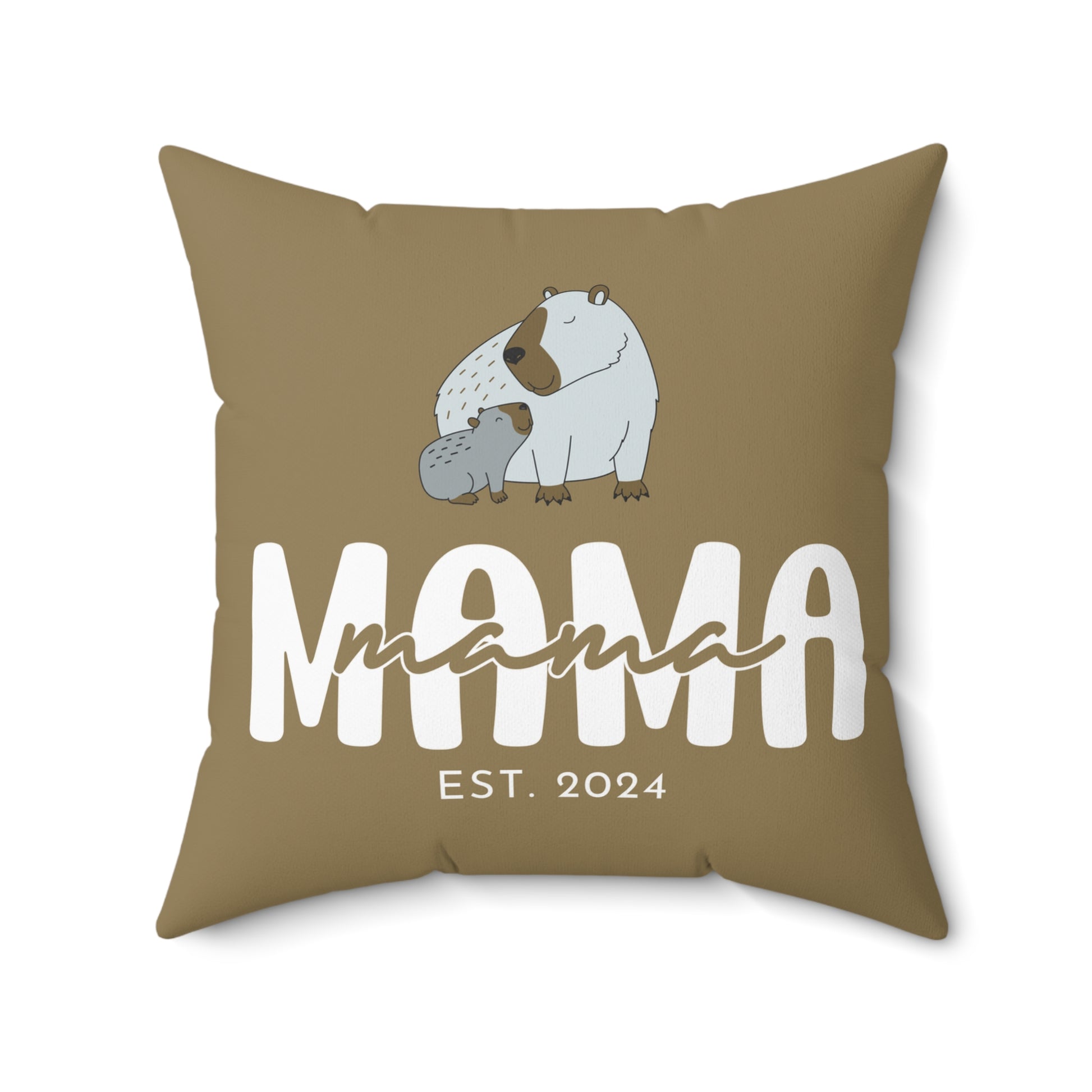 Personalized Mama Capybara Pillow Khaki, Gift For Mom, Custom Pillow with Insert 20" × 20"   - HolidayShoppingFinds