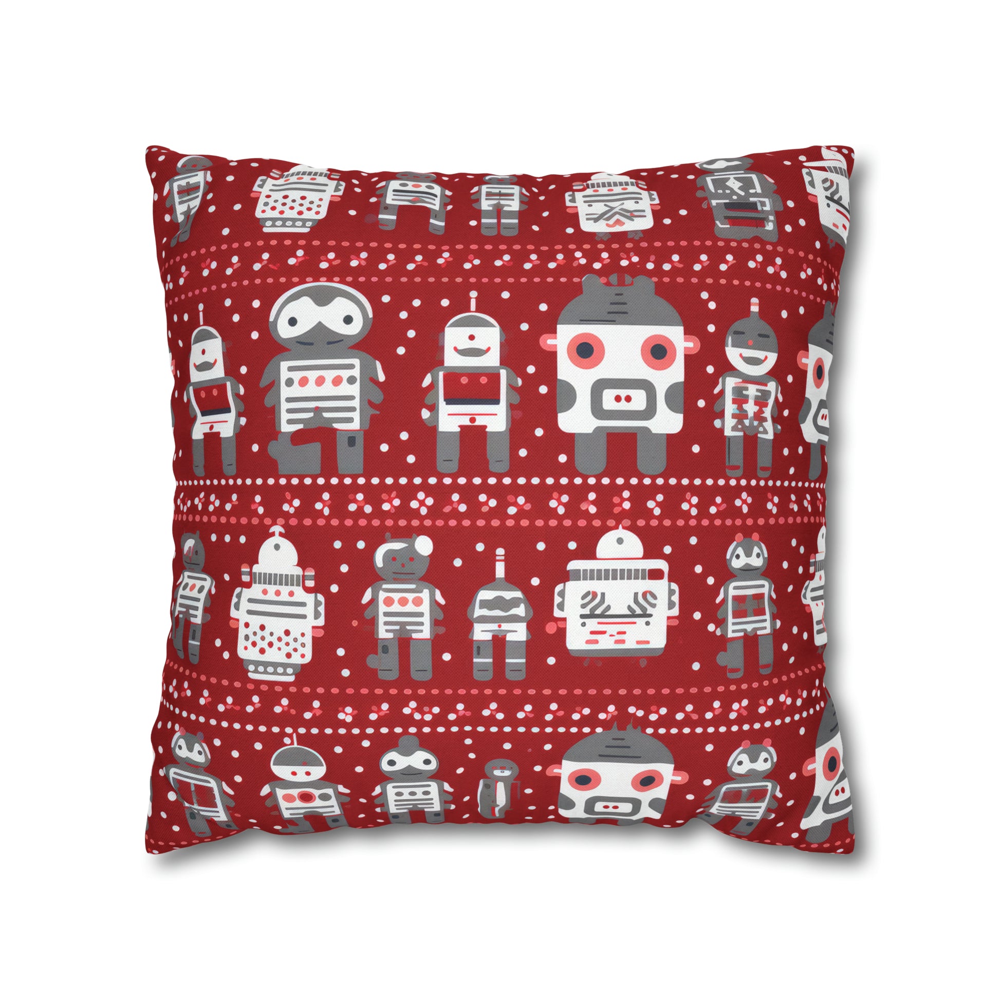 Holiday Robots Red Pillowcase, Gamers Pillow Case Cover, Tech Lovers Cushion Throw, Holiday Gift    - HolidayShoppingFinds