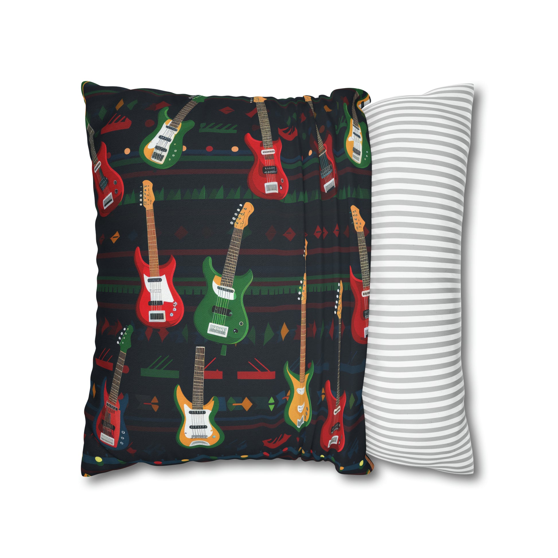 Rockstar Electric Guitar Pillowcase Cover, Red Green Yellow Guitars Accent Pillow    - HolidayShoppingFinds