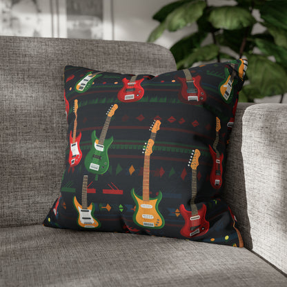 Rockstar Electric Guitar Pillowcase Cover, Red Green Yellow Guitars Accent Pillow 18" × 18"   - HolidayShoppingFinds