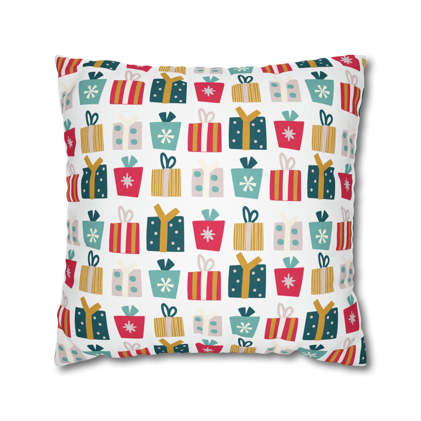 Gift Galore: Colorful Presents on White Square Pillow Case Throw    - HolidayShoppingFinds