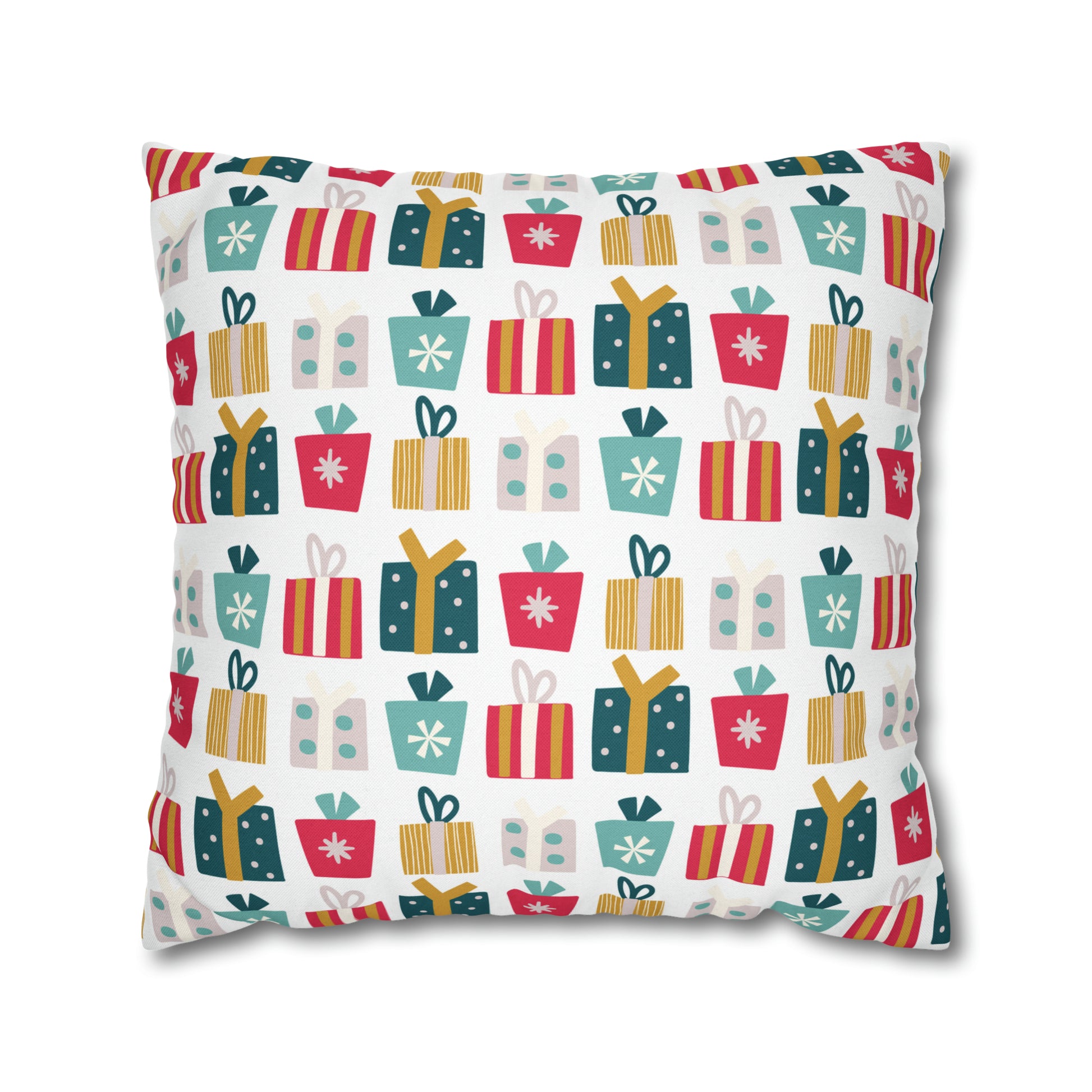 Gift Galore: Colorful Presents on White Square Pillow Case Throw    - HolidayShoppingFinds