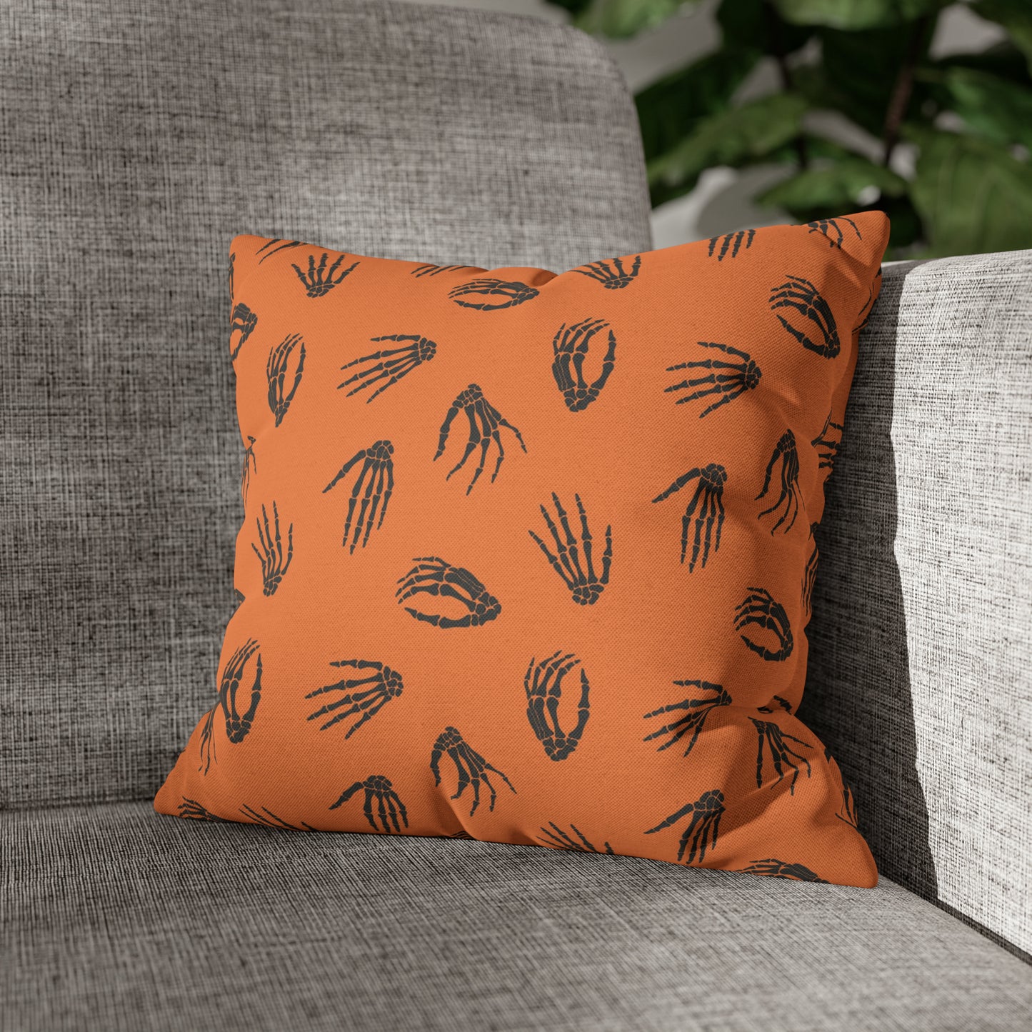 Skeleton Hands Pillowcase Halloween Orange Pillow Spooky Accent Pillow    - HolidayShoppingFinds