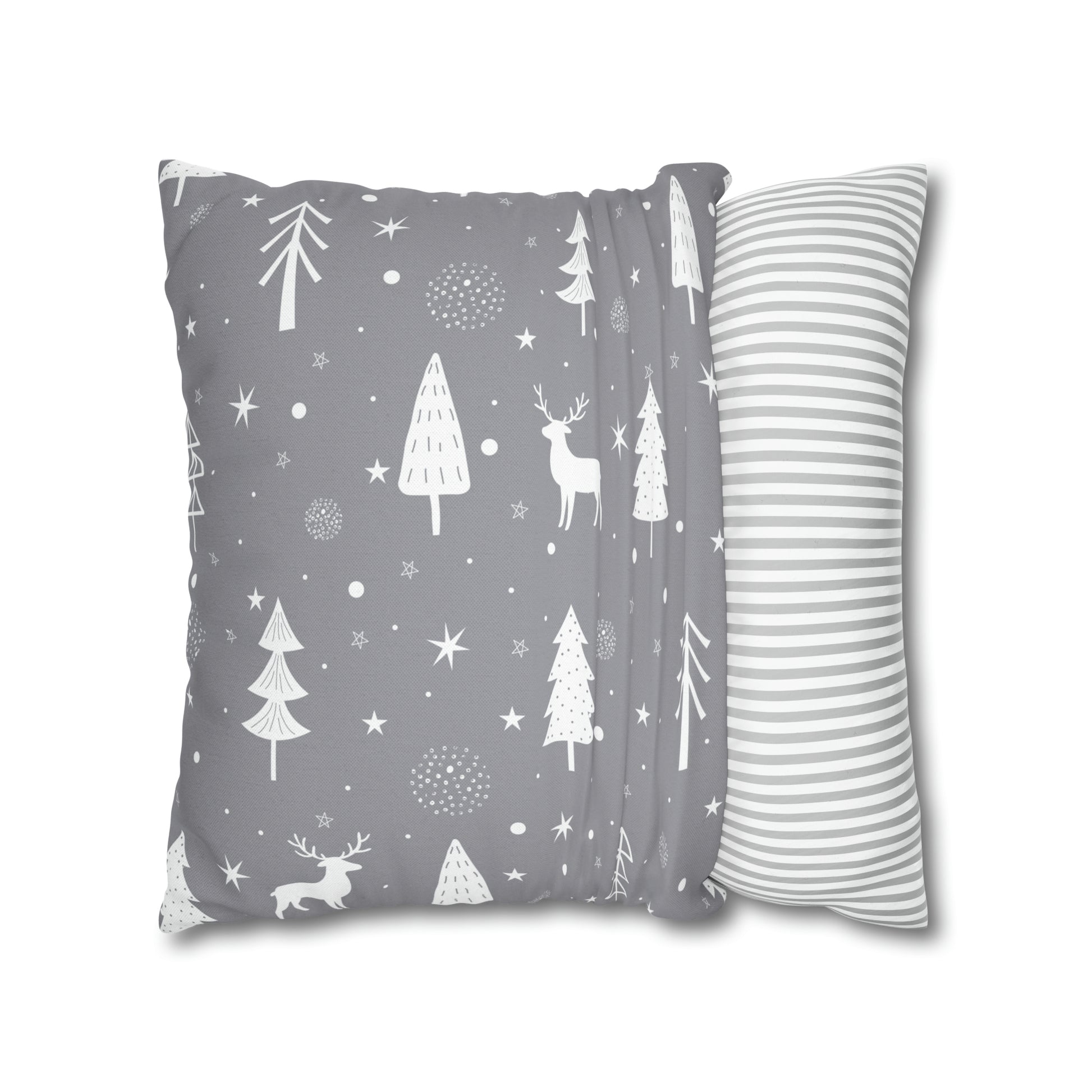 Reindeer Winter Wonderland Pillowcase Gray Holiday Pillow Christmas Gift (A), Holiday Gift    - HolidayShoppingFinds