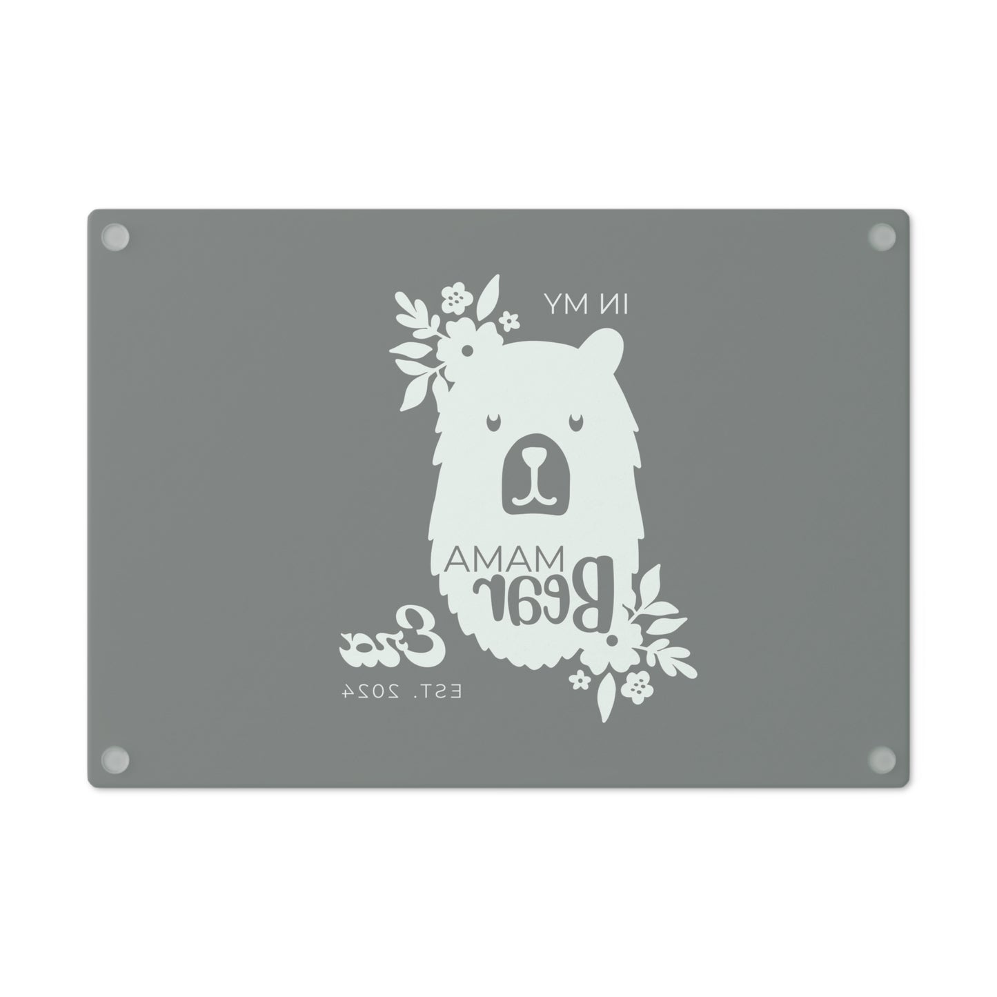 Custom Mama Bear Glass Cutting Board Grey, Kitchen Gift for Mom    - HolidayShoppingFinds