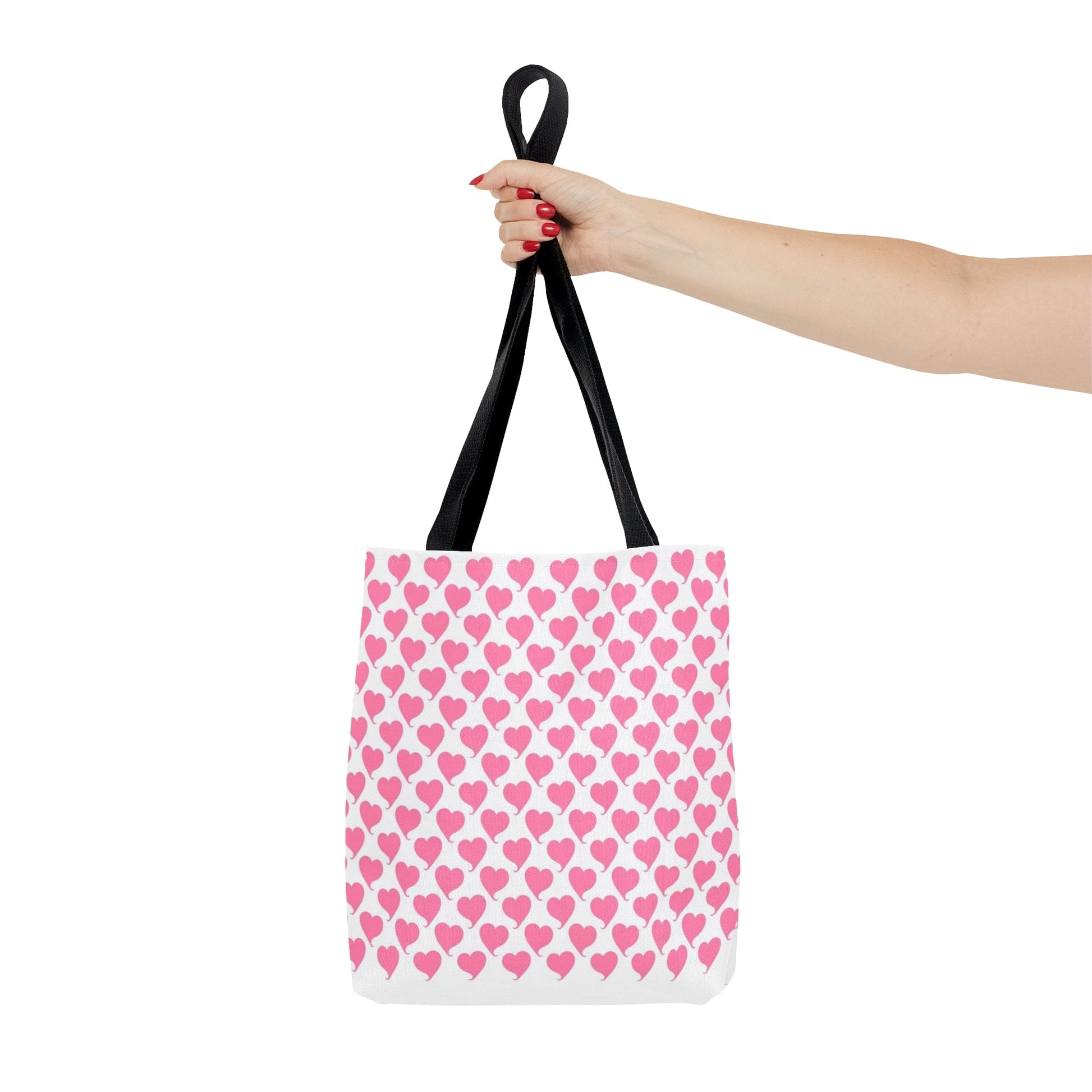 Lovely in Pink Hearts Pattern White Tote with Black Handles Bag - Valentine's Gift    - HolidayShoppingFinds