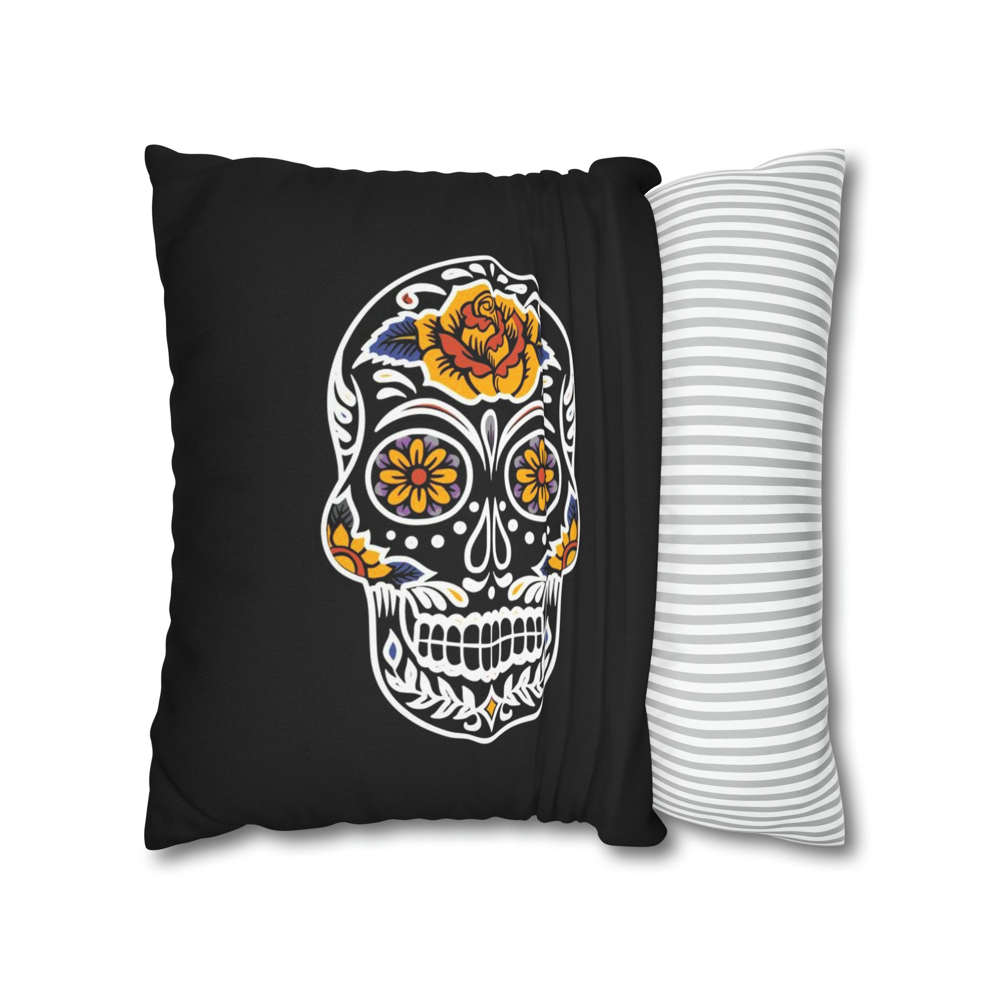 Sugar Skull Pillowcase, Day of the Dead Pillow, Dia De Los Muertos Pillow, Black Gothic Pillow, 2-Sided Square Pillow Cover    - HolidayShoppingFinds