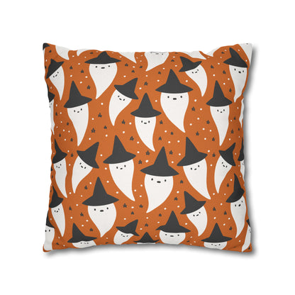 Whimsical Pillowcase, Spooky Ghosts Halloween Orange Pillow Cover 2-Sided Square Pillow Case Throw Cover    - HolidayShoppingFinds