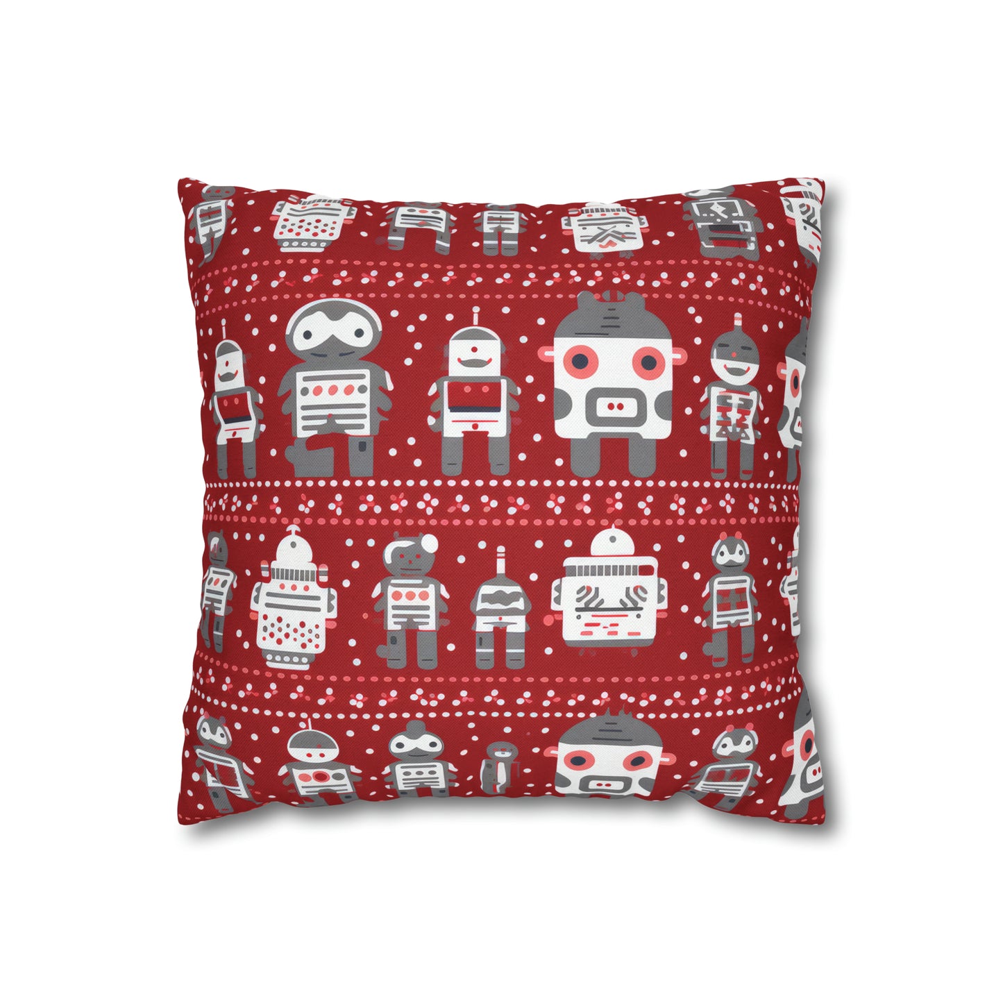 Holiday Robots Red Pillowcase, Gamers Pillow Case Cover, Tech Lovers Cushion Throw, Holiday Gift    - HolidayShoppingFinds