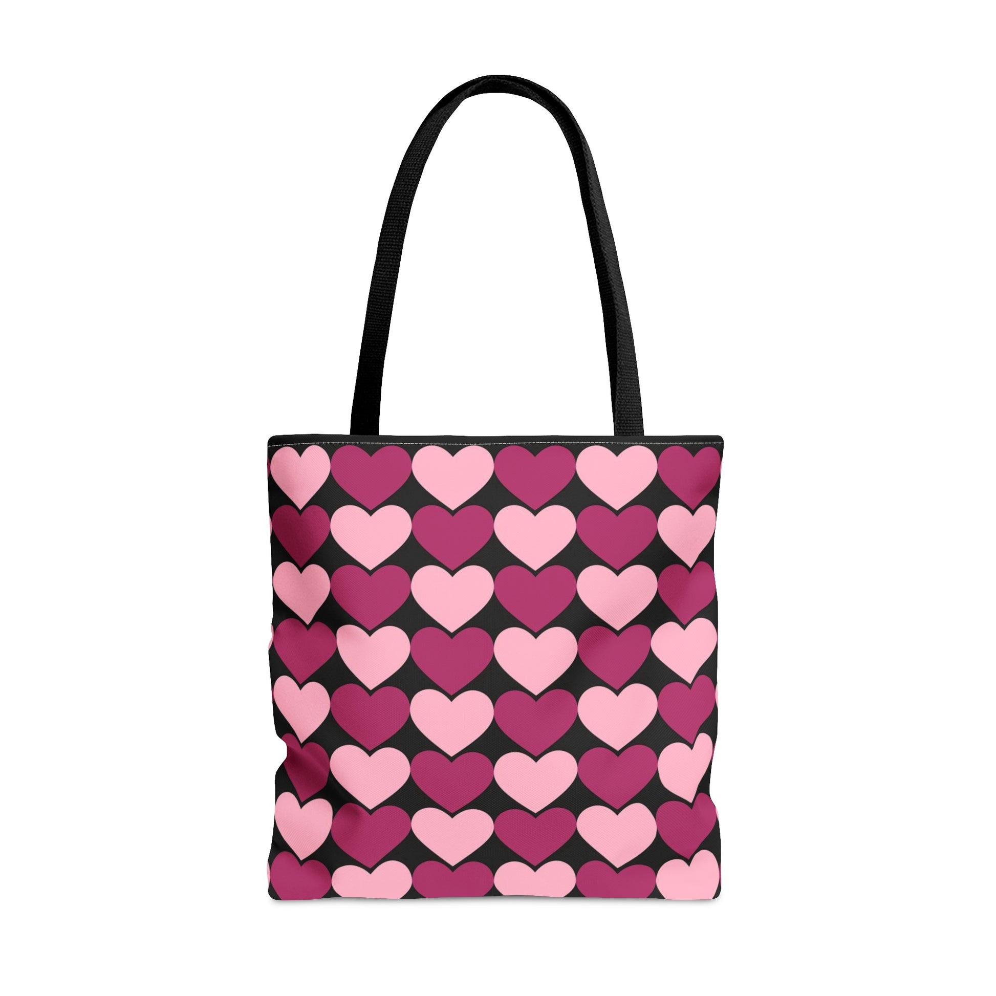 Big Pink & Purple Hearts Pattern Black Tote bag Valentines Day Gift Large   - HolidayShoppingFinds