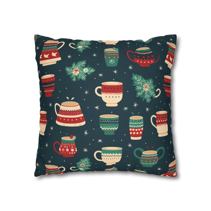 Hot Chocolate Pillowcase, Winter Accent Blue Pillow, Christmast Decoration, Christmas Gift    - HolidayShoppingFinds