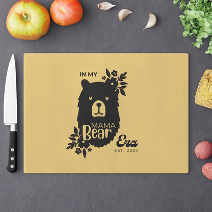 Custom Mama Bear Glass Cutting Board Yellow, Kitchen Gift for Mom    - HolidayShoppingFinds