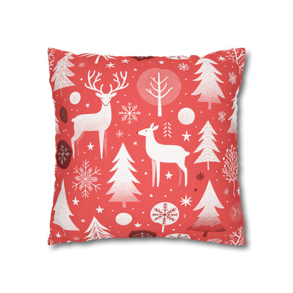 Red Holiday Pillowcase, Winter Pillow Case with Deers, Christmas Trees & Snowflakes, Holiday Gift    - HolidayShoppingFinds