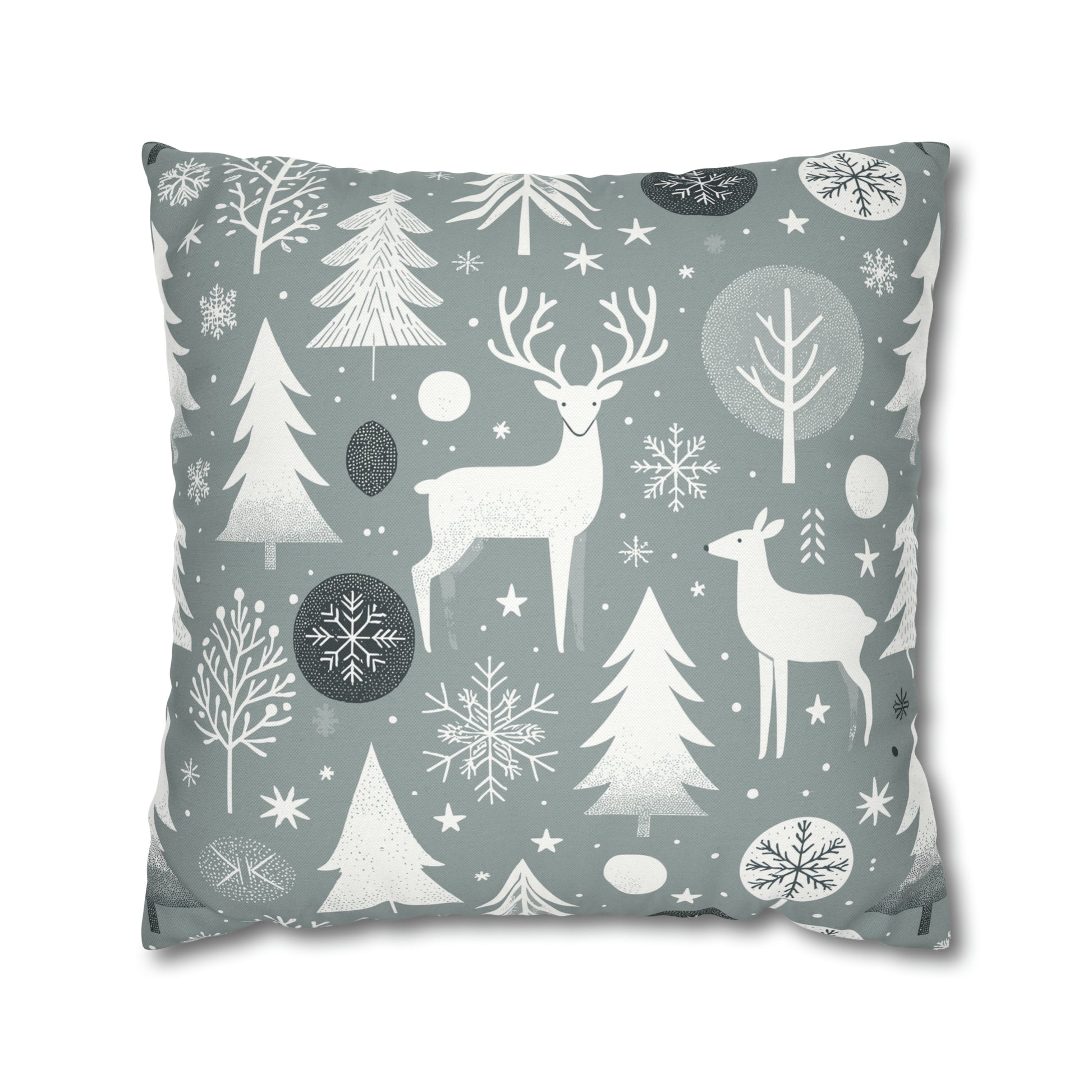 Reindeer Winter Wonderland Pillowcase Gray Holiday Pillow Christmas Gift, Holiday Gift (B)    - HolidayShoppingFinds