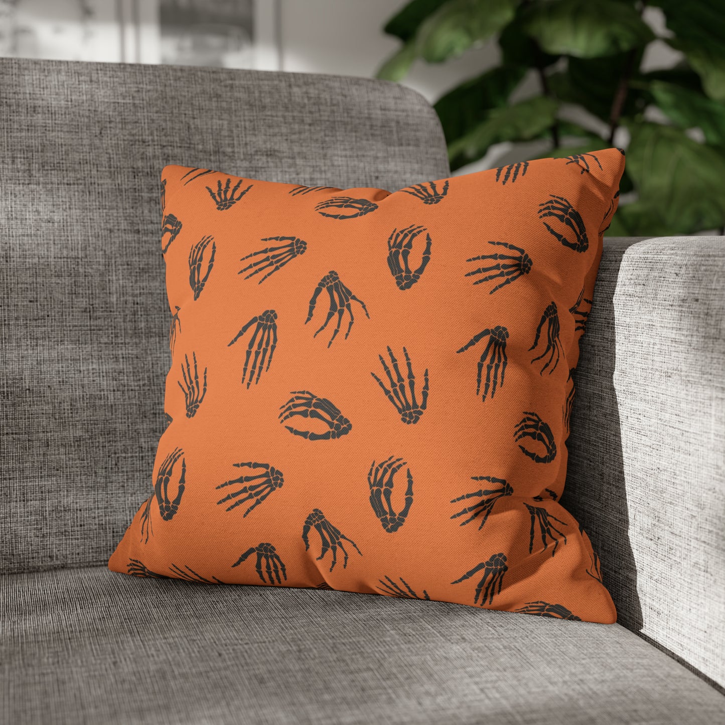 Skeleton Hands Pillowcase Halloween Orange Pillow Spooky Accent Pillow    - HolidayShoppingFinds