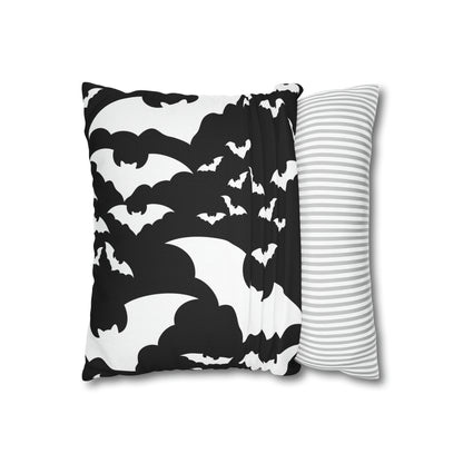 Spooky Bats Pillowcase, Halloween Black Pillow Cover, B&W Goth Pillow, Square 2-Sided Decorative Pillow    - HolidayShoppingFinds