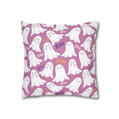 BOO Ghost Decorative Pillowcase Halloween Spooky Ghost Pillow Cover, Pink Square Pillow, 2-Sided Pillow Cover    - HolidayShoppingFinds