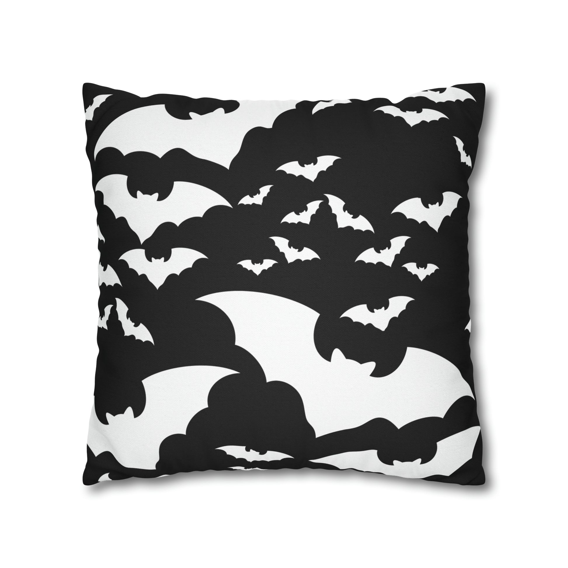 Spooky Bats Pillowcase, Halloween Black Pillow Cover, B&W Goth Pillow, Square 2-Sided Decorative Pillow    - HolidayShoppingFinds