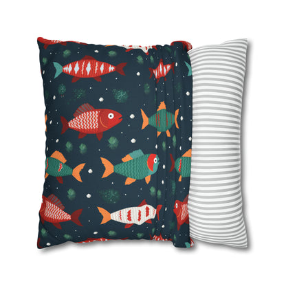 Marine Life Pillowcase, Fish Print Underwater Ocean Blue Pillow Cover Coastal Décor    - HolidayShoppingFinds