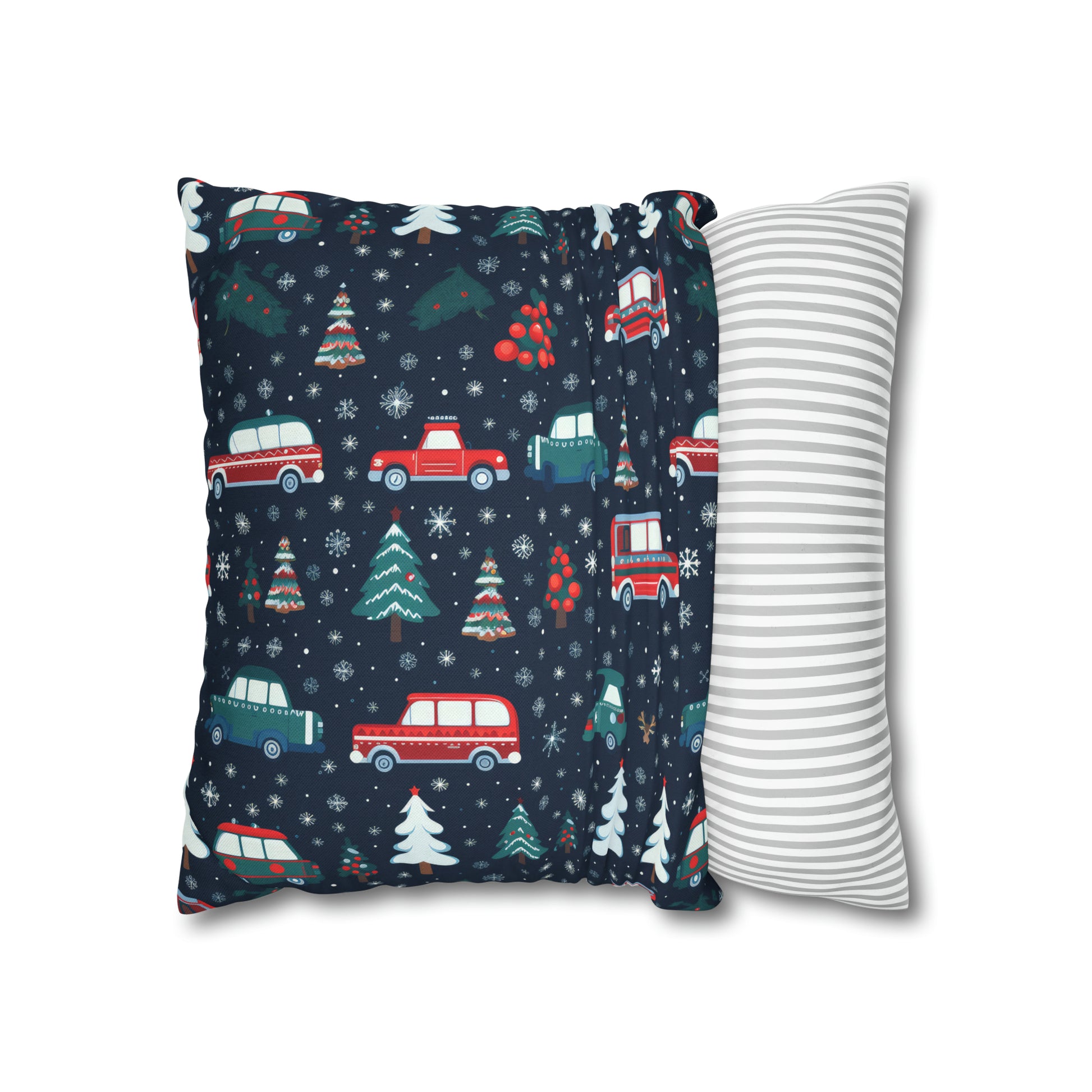 Vanlife Pillow, Camping Holiday Spirit Pillow Case, Cars, Vans & Christmas Trees Décor Blue Pillow Cover, Holiday Gift    - HolidayShoppingFinds