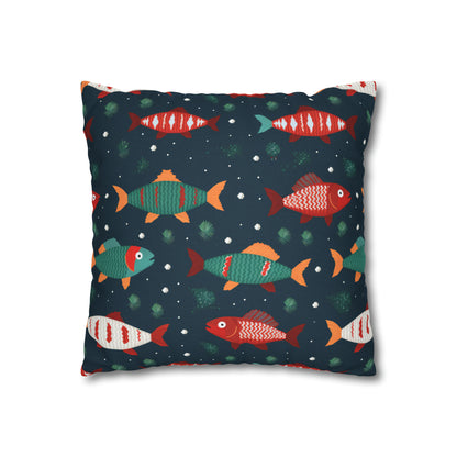 Marine Life Pillowcase, Fish Print Underwater Ocean Blue Pillow Cover Coastal Décor    - HolidayShoppingFinds