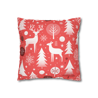 Red Holiday Pillowcase, Winter Pillow Case with Deers, Christmas Trees & Snowflakes, Holiday Gift    - HolidayShoppingFinds