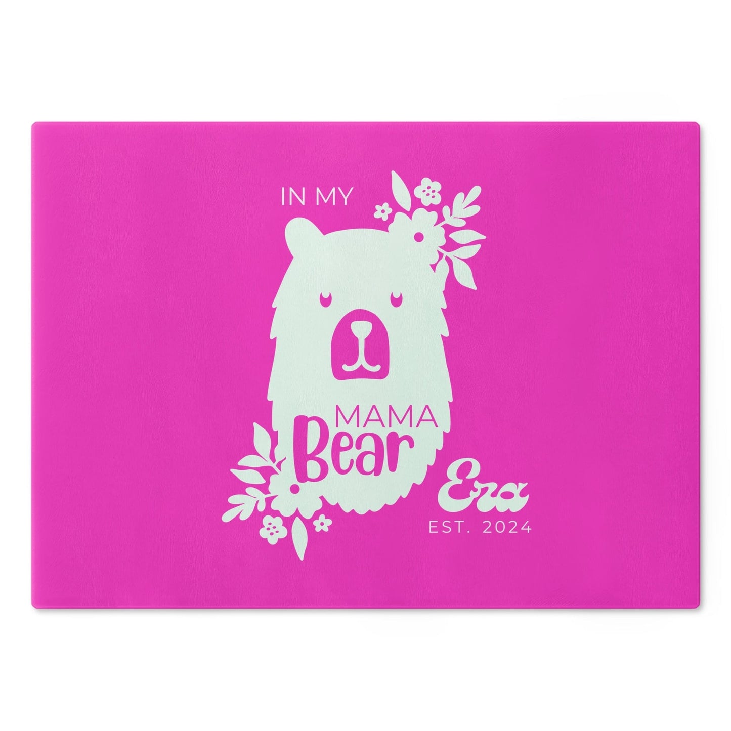 Custom Mama Bear Glass Cutting Board Pink, Kitchen Gift for Mom Large   - HolidayShoppingFinds