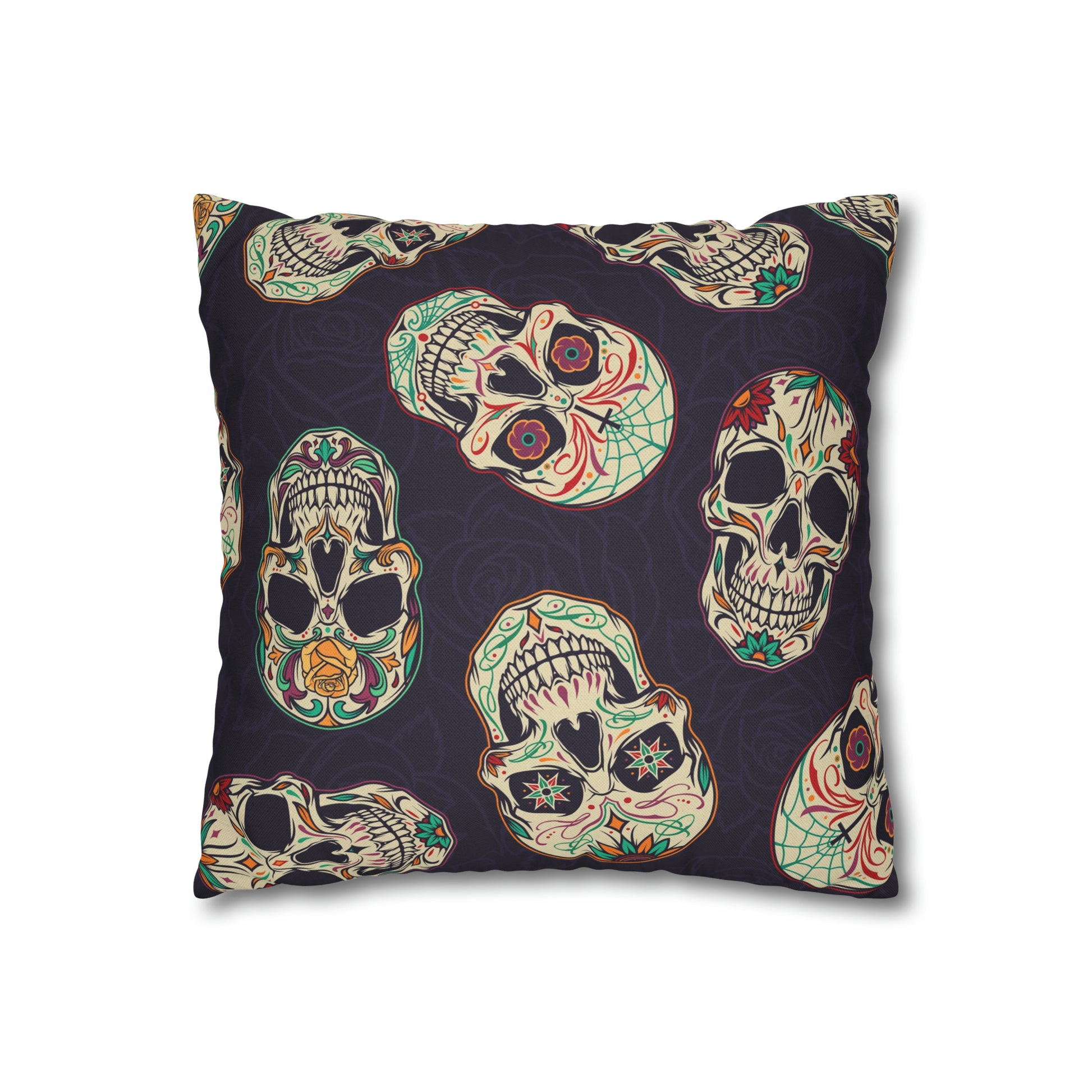 Sugar Skull Pillowcase, Day of the Dead Dia De Los Muertos Purple Pillow, Square 2-Sided Accent Pillow Cover    - HolidayShoppingFinds