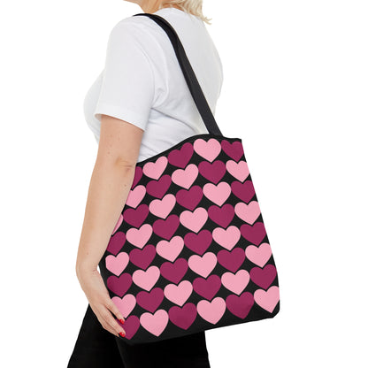 Big Pink & Purple Hearts Pattern Black Tote bag Valentines Day Gift    - HolidayShoppingFinds