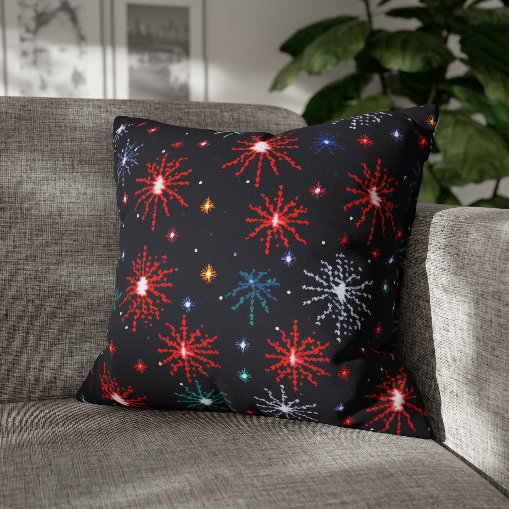 Fireworks Pillowcover, Festive Fireworks Decor Pillow, New Year Fourth of July Celebration Themed Pillow Cover 20" × 20"   - HolidayShoppingFinds