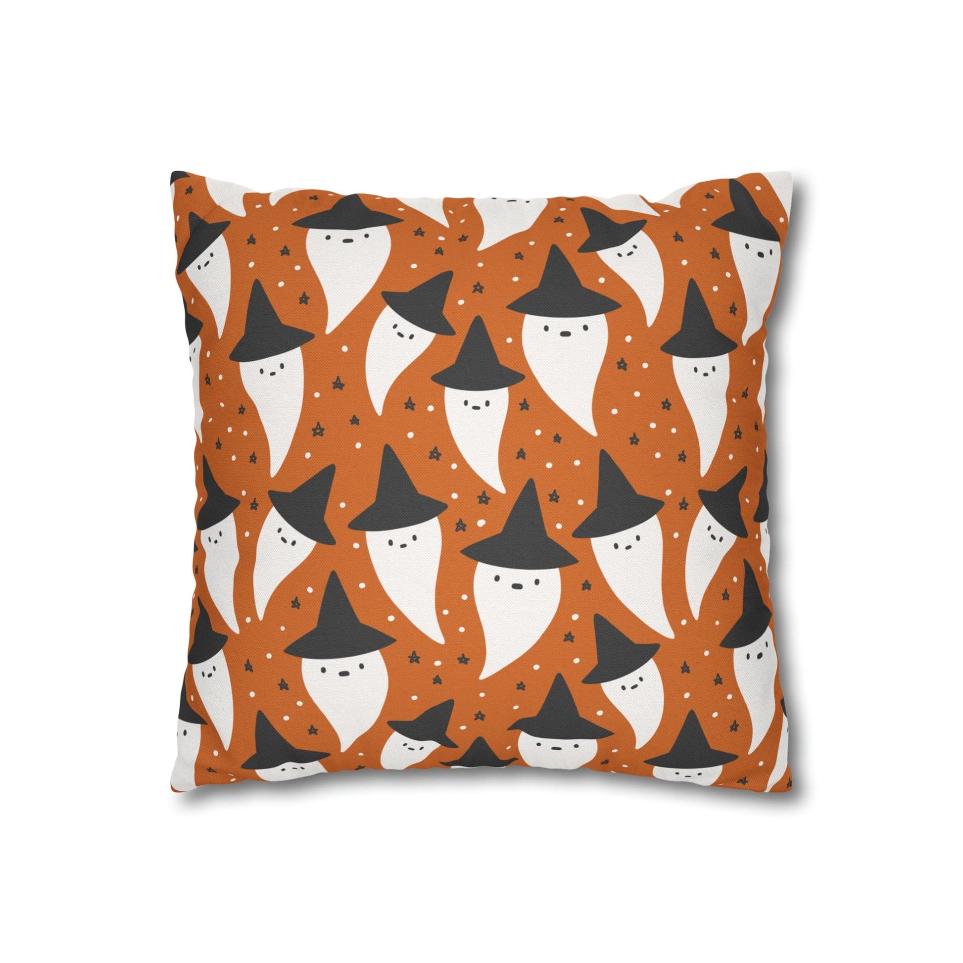 Whimsical Pillowcase, Spooky Ghosts Halloween Orange Pillow Cover 2-Sided Square Pillow Case Throw Cover    - HolidayShoppingFinds