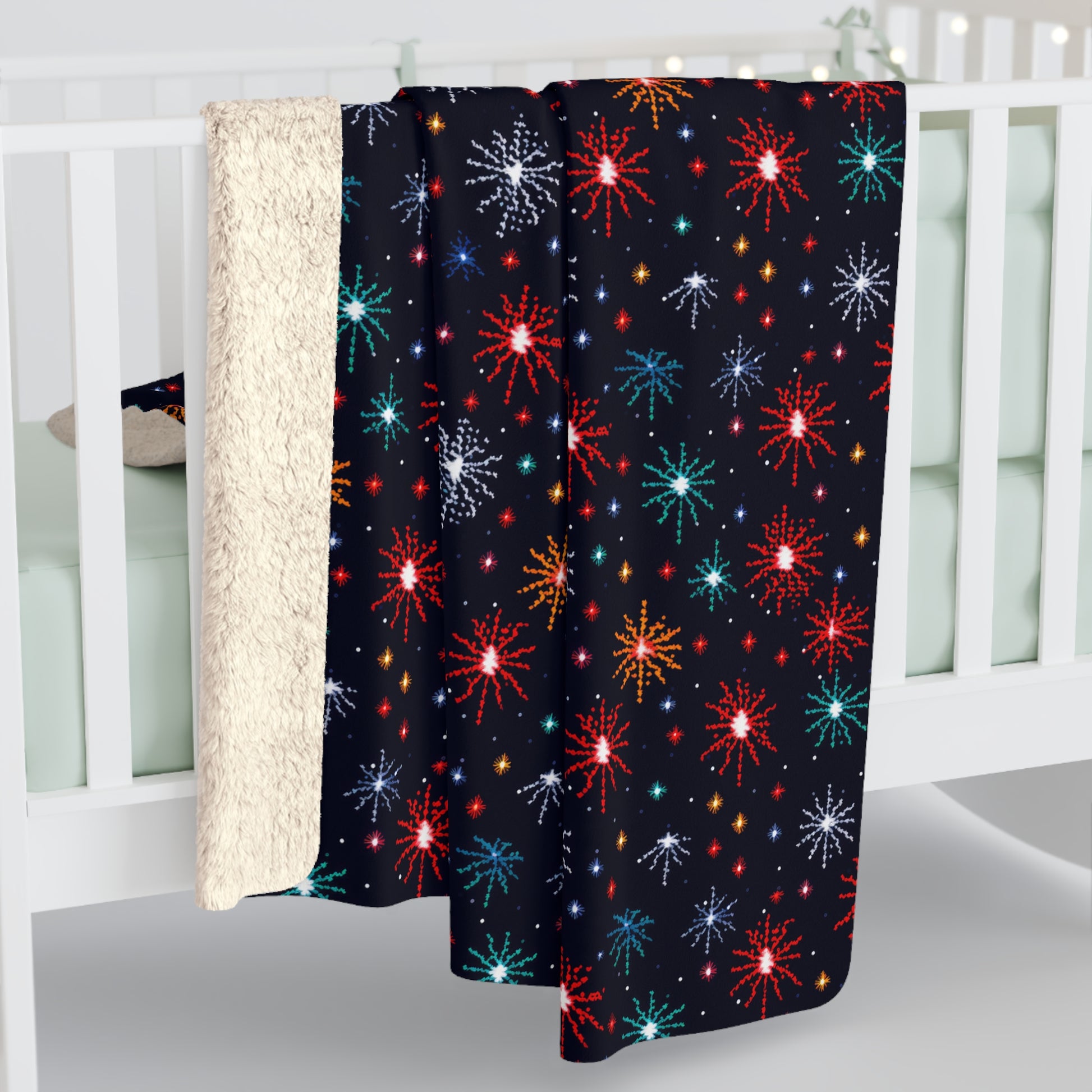 Fireworks Sherpa Blanket, Festive Throw Black Blanket, NYE 4th of July Home Décor    - HolidayShoppingFinds