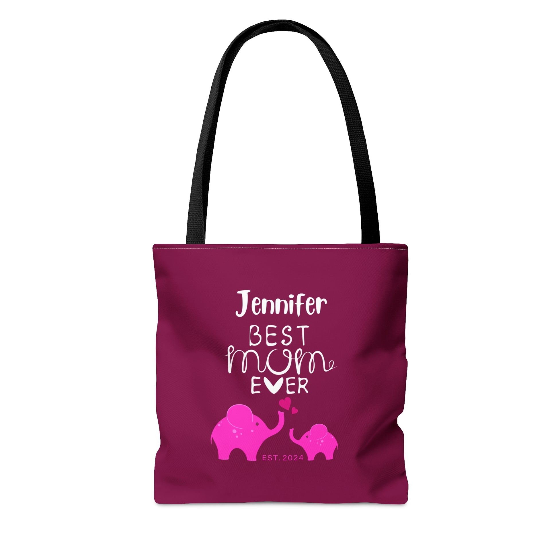 Personalized Best Mom Ever Tote Bag Gift for Mom, Baby Elephants Pink Tote    - HolidayShoppingFinds