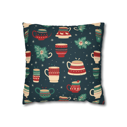 Hot Chocolate Pillowcase, Winter Accent Blue Pillow, Christmast Decoration, Christmas Gift    - HolidayShoppingFinds