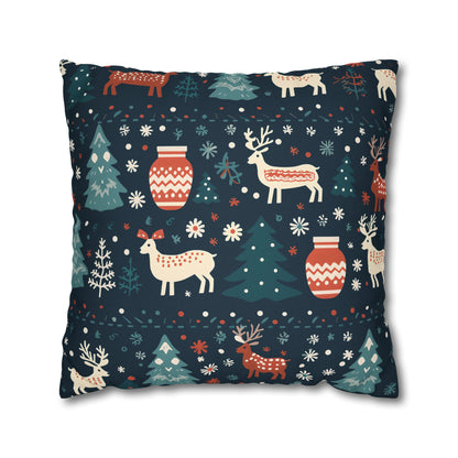 Holiday Pillowcase, Winter Accent Pillow Case with Reindeers, Christmas Trees, Snowflakes, Holiday Gift    - HolidayShoppingFinds