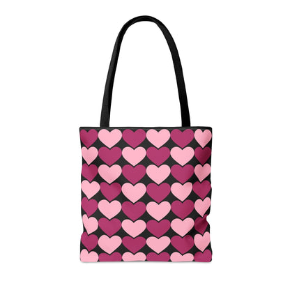 Big Pink & Purple Hearts Pattern Black Tote bag Valentines Day Gift    - HolidayShoppingFinds