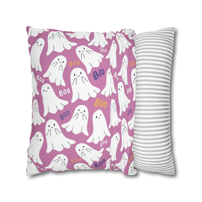 BOO Ghost Decorative Pillowcase Halloween Spooky Ghost Pillow Cover, Pink Square Pillow, 2-Sided Pillow Cover    - HolidayShoppingFinds