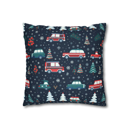 Vanlife Pillow, Camping Holiday Spirit Pillow Case, Cars, Vans & Christmas Trees Décor Blue Pillow Cover, Holiday Gift    - HolidayShoppingFinds