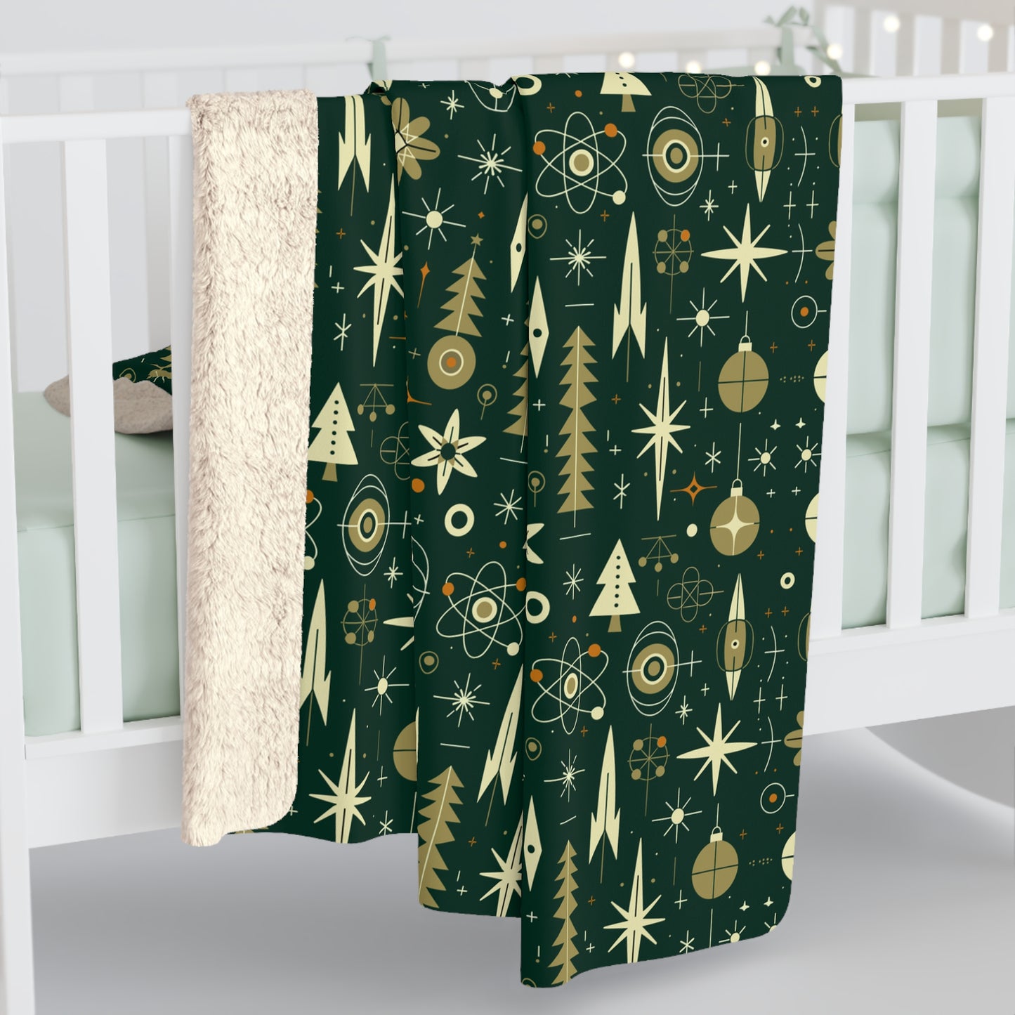 Green Gala Sherpa Fleece Blanket, Christmas Ornaments Throw Blanket    - HolidayShoppingFinds