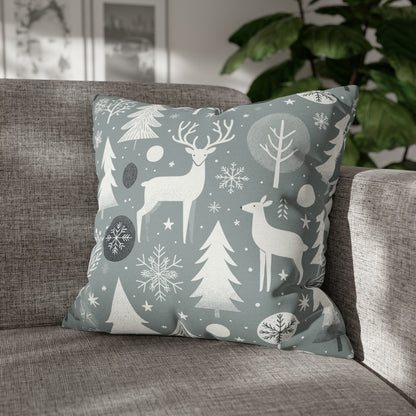 Reindeer Winter Wonderland Pillowcase Gray Holiday Pillow Christmas Gift, Holiday Gift (B) 20" × 20"   - HolidayShoppingFinds