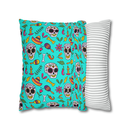 Sugar Skull Pillowcase, Day of the Dead Pillow Cover, Dia de Los Muertos Pillow, Halloween Pillow, Turquoise Decorative Square Pillow    - HolidayShoppingFinds