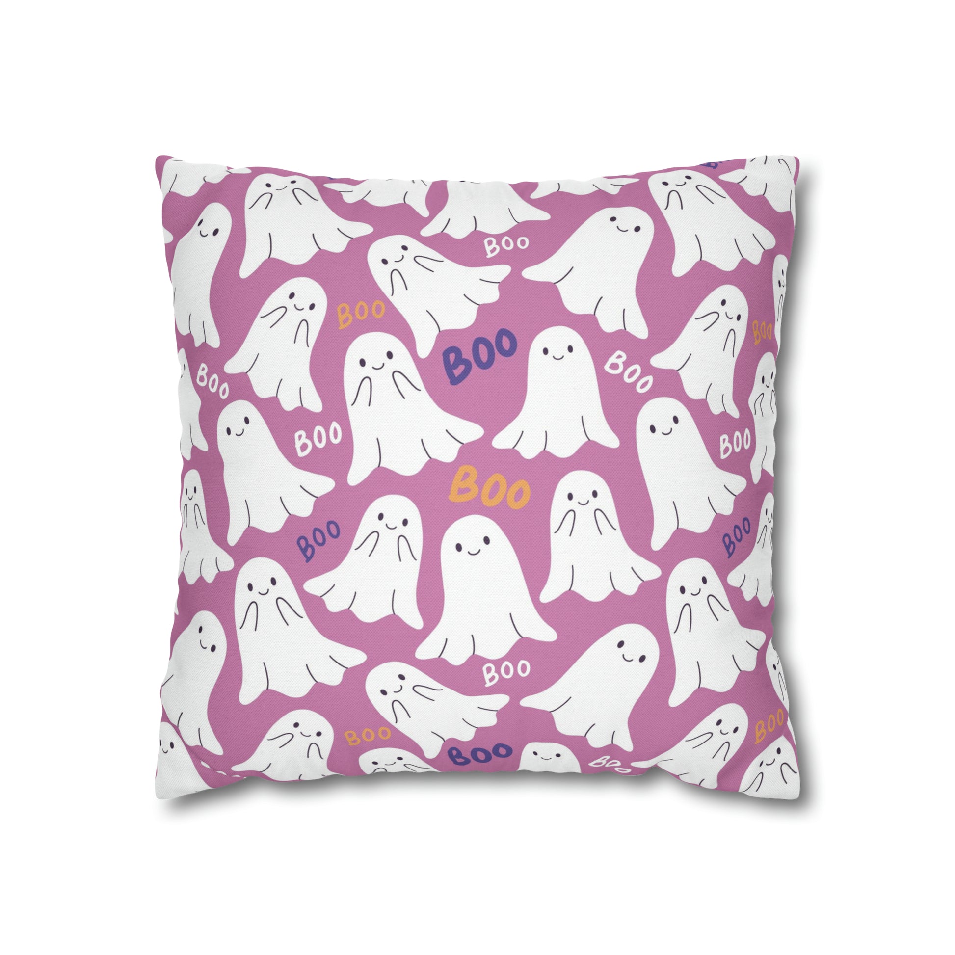 BOO Ghost Decorative Pillowcase Halloween Spooky Ghost Pillow Cover, Pink Square Pillow, 2-Sided Pillow Cover    - HolidayShoppingFinds