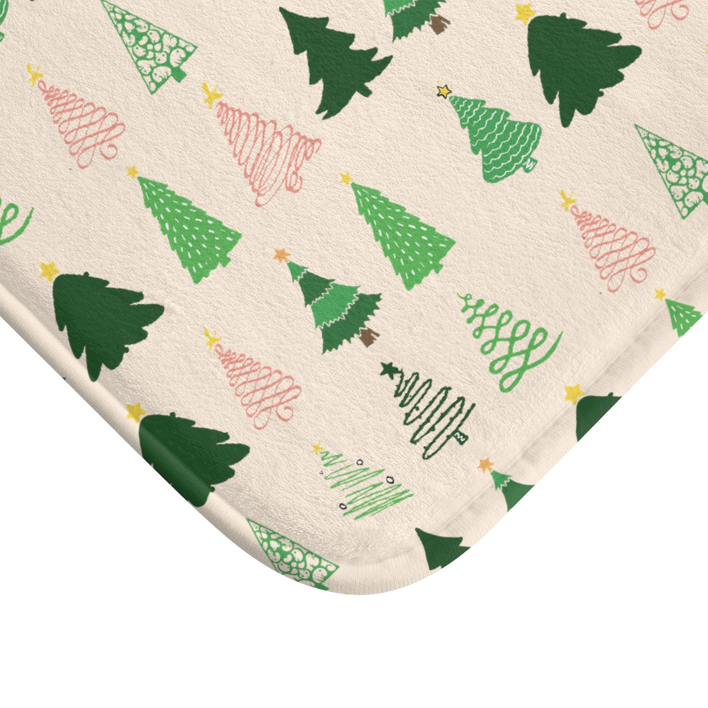 Christmas Trees Bath Mat, Ivory Holiday Bath Mat, Winter Bath Rug    - HolidayShoppingFinds