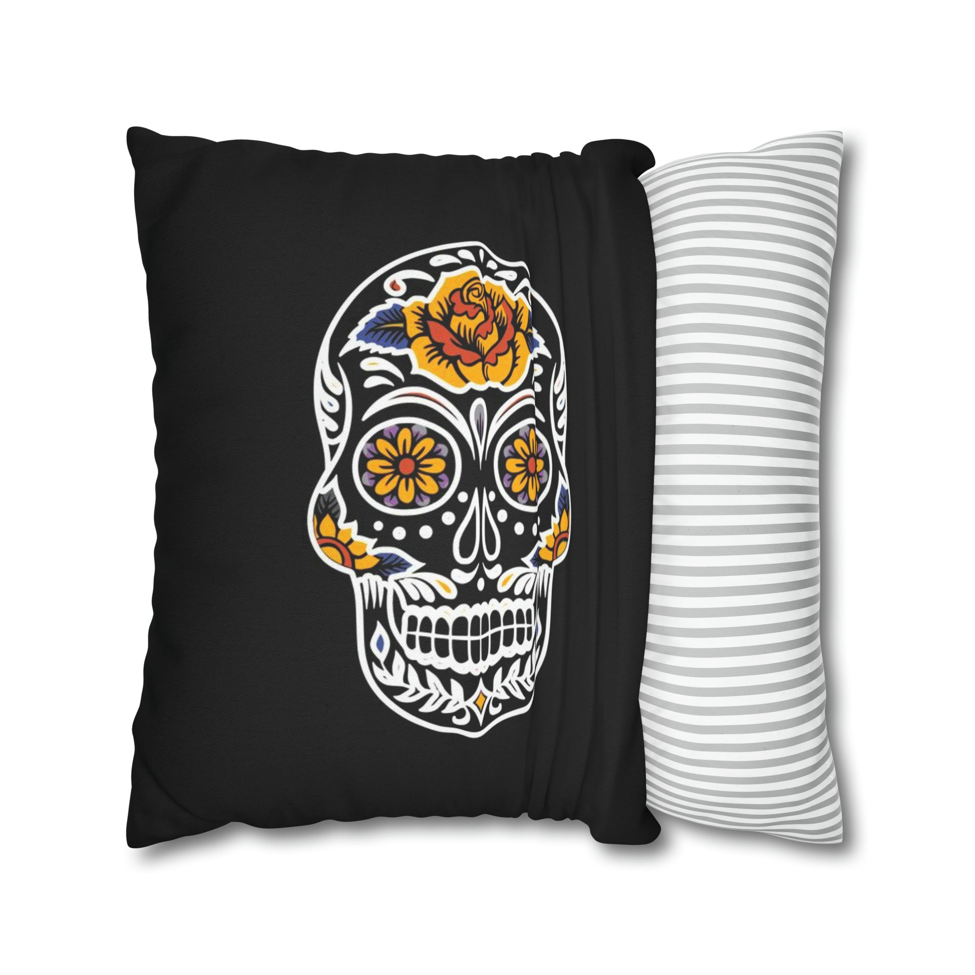 Sugar Skull Pillowcase, Day of the Dead Pillow, Dia De Los Muertos Pillow, Black Gothic Pillow, 2-Sided Square Pillow Cover    - HolidayShoppingFinds