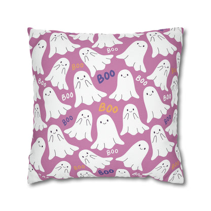 BOO Ghost Decorative Pillowcase Halloween Spooky Ghost Pillow Cover, Pink Square Pillow, 2-Sided Pillow Cover    - HolidayShoppingFinds