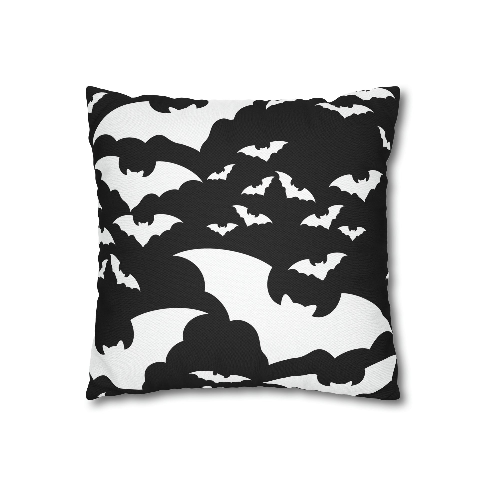 Spooky Bats Pillowcase, Halloween Black Pillow Cover, B&W Goth Pillow, Square 2-Sided Decorative Pillow    - HolidayShoppingFinds