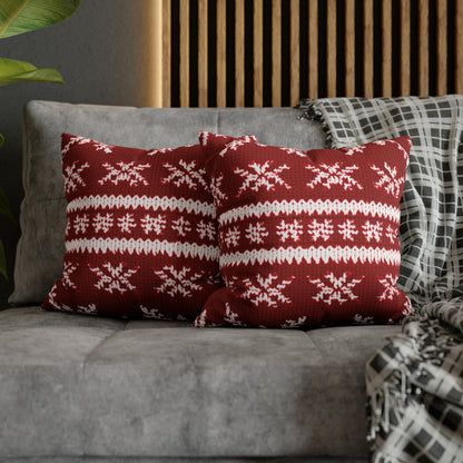 Scandinavian Holiday Pattern Red Square Pillow Case, Christmas Pillow Throw, Holiday Gift    - HolidayShoppingFinds