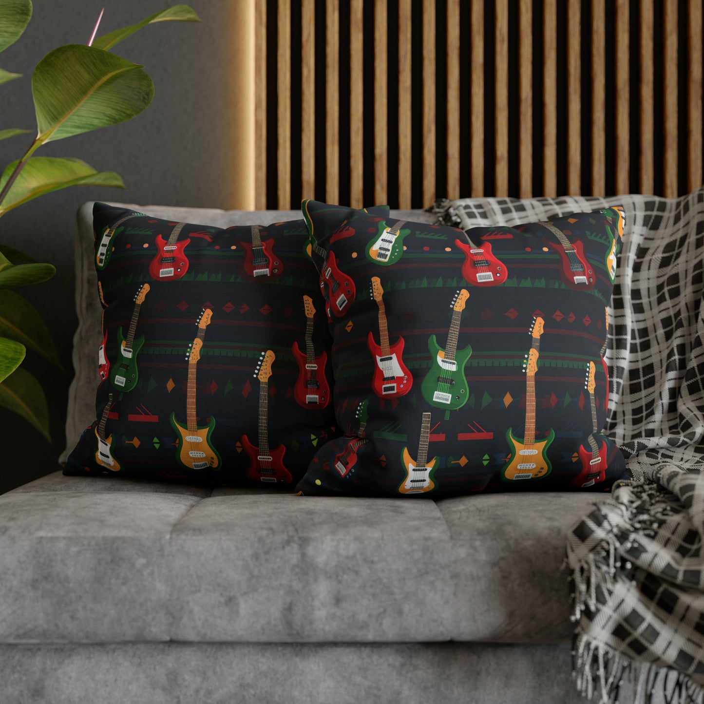 Rockstar Electric Guitar Pillowcase Cover, Red Green Yellow Guitars Accent Pillow    - HolidayShoppingFinds