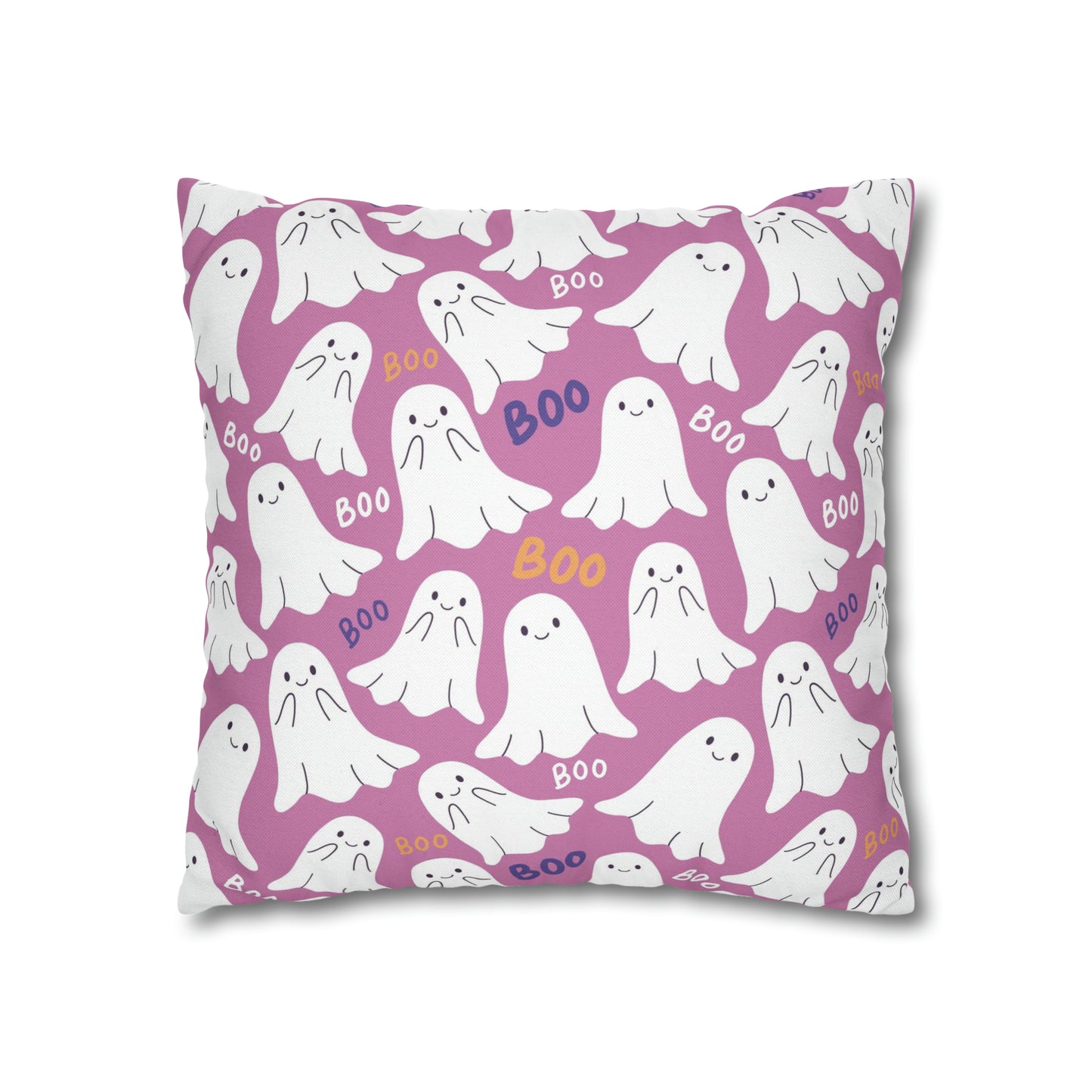 BOO Ghost Decorative Pillowcase Halloween Spooky Ghost Pillow Cover, Pink Square Pillow, 2-Sided Pillow Cover    - HolidayShoppingFinds